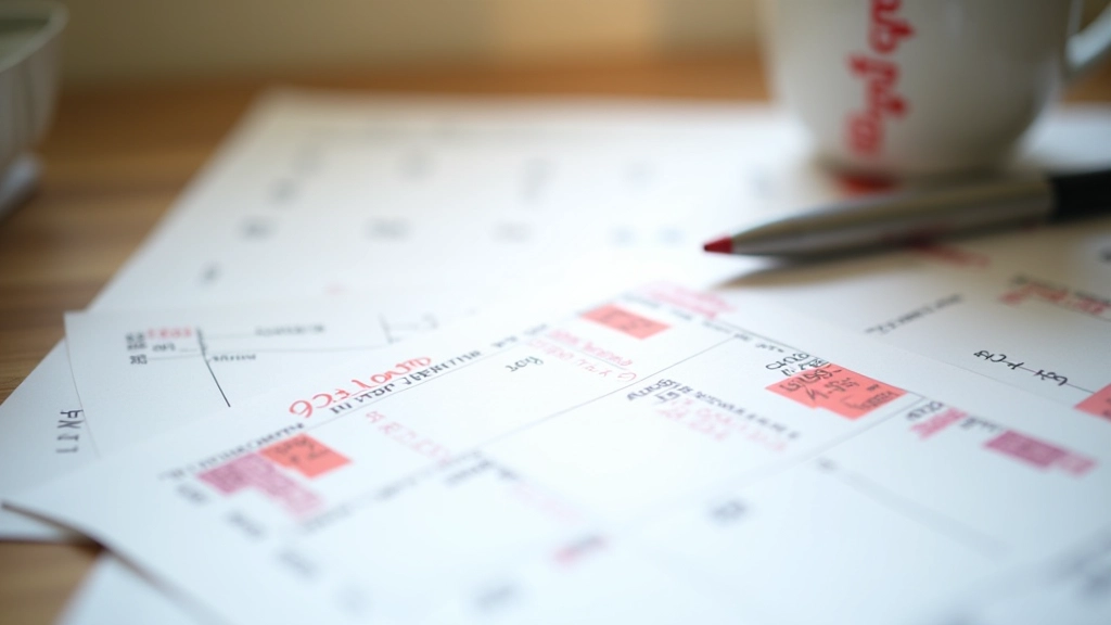 Calendrier avec périodes de soldes d'été et d'hiver marquées en rouge sur plusieurs mois