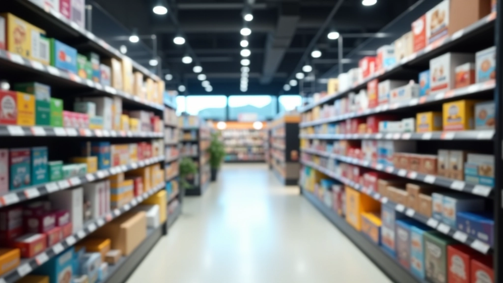 Magasin avec sections articles durables et non-durables, rayons bien organisés avec produits variés