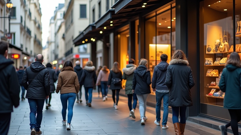Consommateurs dans un magasin de détail français, exemplifiant les comportements d'achat réels