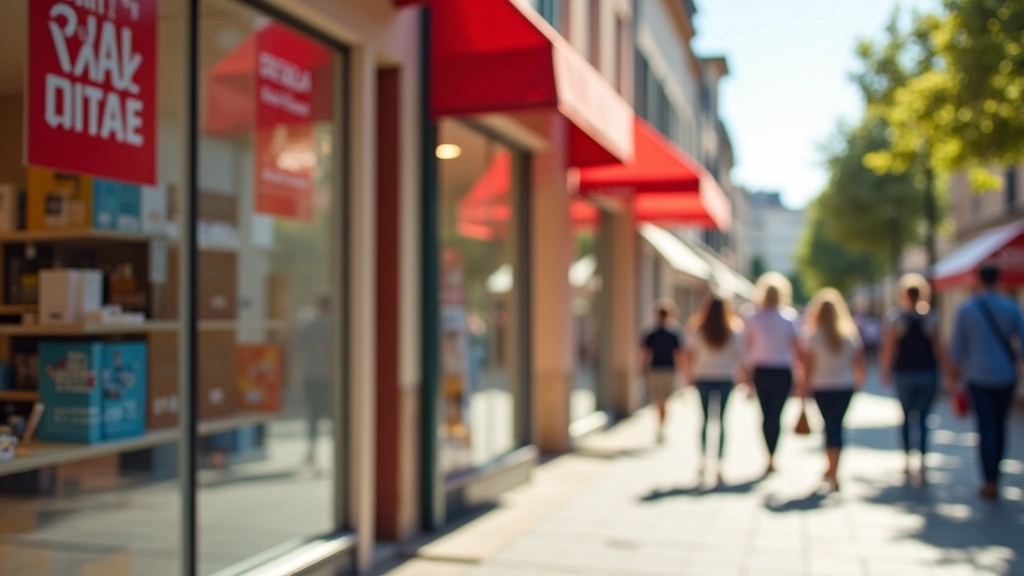 Vitrines de magasins avec affichage de soldes et promotions pendant la période estivale en France